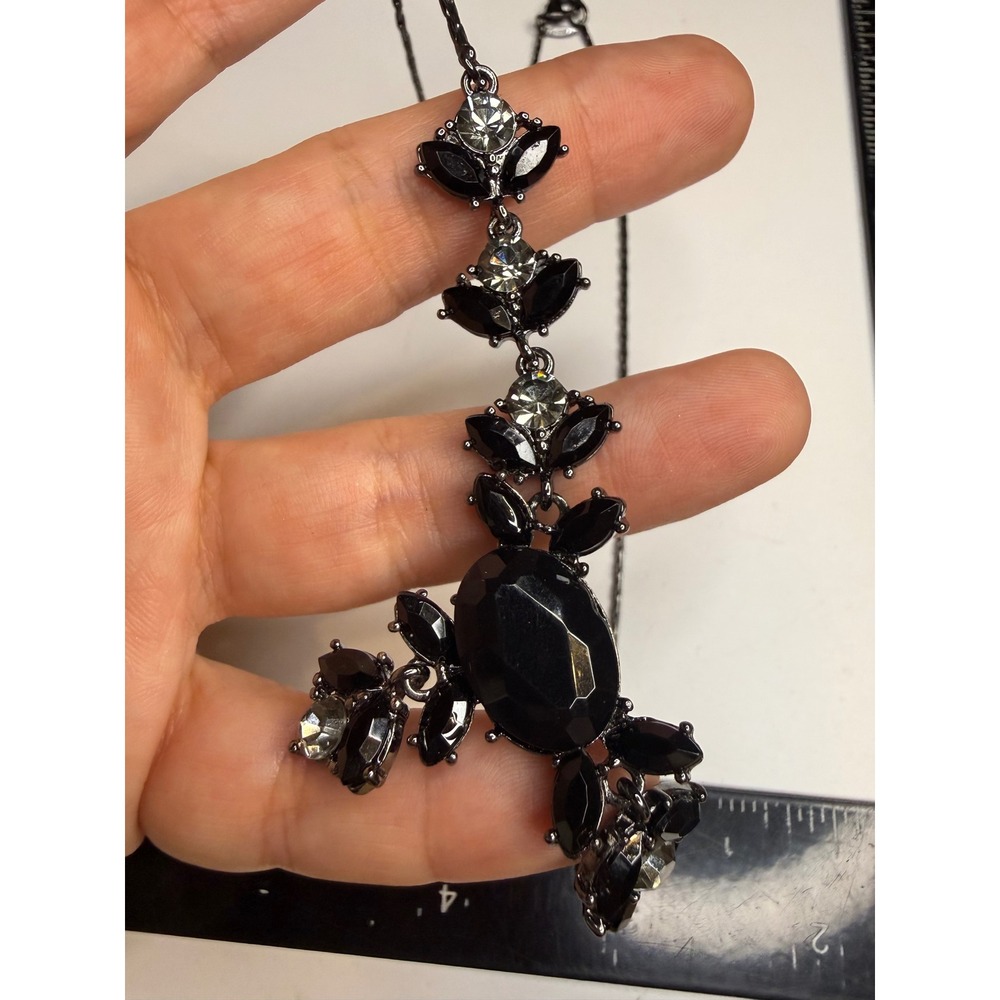 Avon Gunmetal Black Rhinestone Statement Necklace Gothic Bib Jewelry